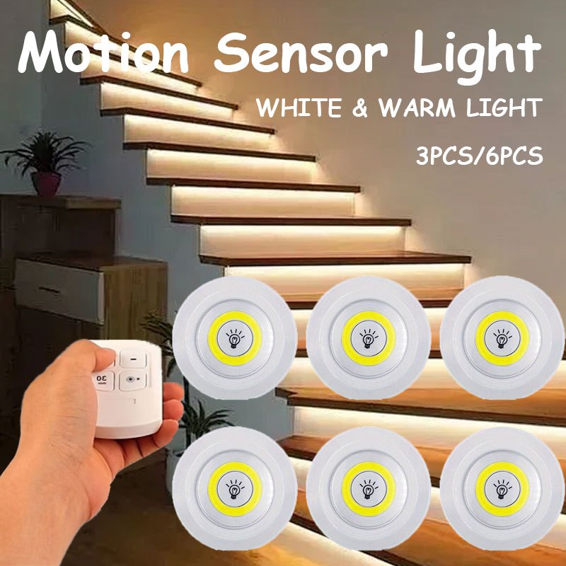 Wireless Motion Sensor LED Lights 3-Piece Set Under-Cabinet Battery-Powered with Remote