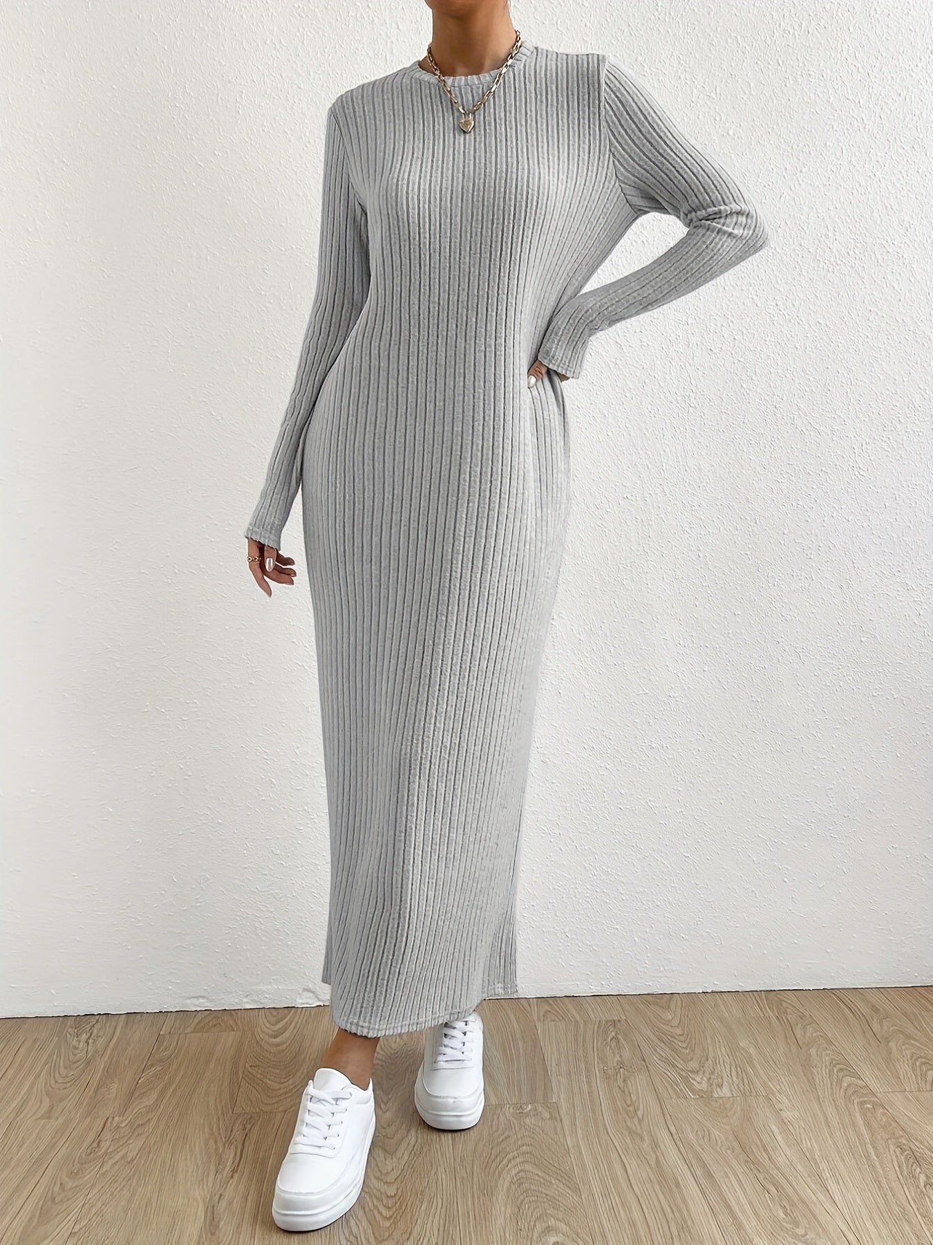Women's Striped Knit T-Shirt Dress Long Sleeve Crew Neck Spring Fall