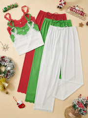 Women's Lace Trim Lounge Set V-Neck Cami Top and Elastic Waist Pants