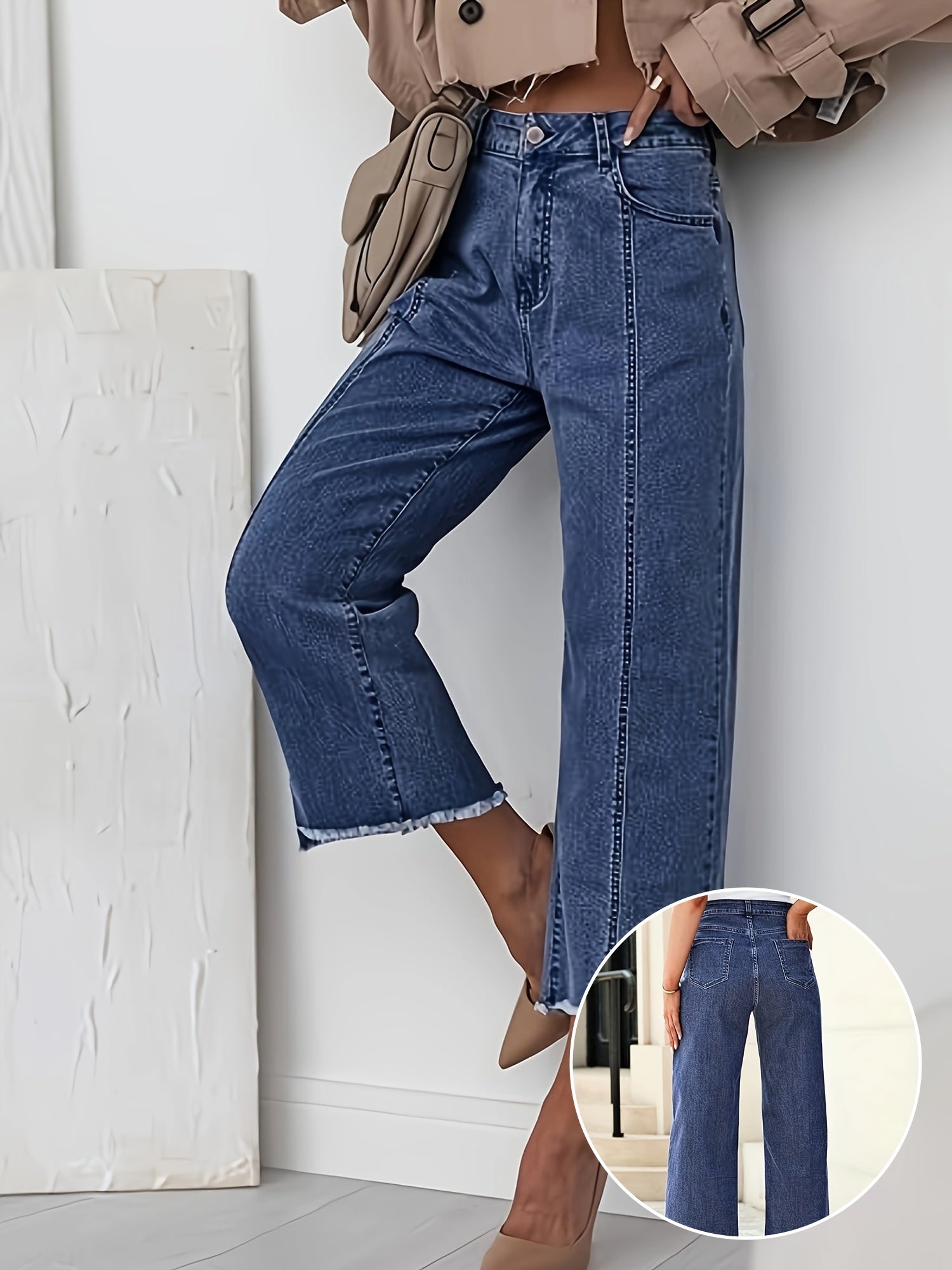 Ayollar uchun keng bo‘yli keng oyoqli elastik qisqa jinsilar, ko‘k, 14 o‘lcham