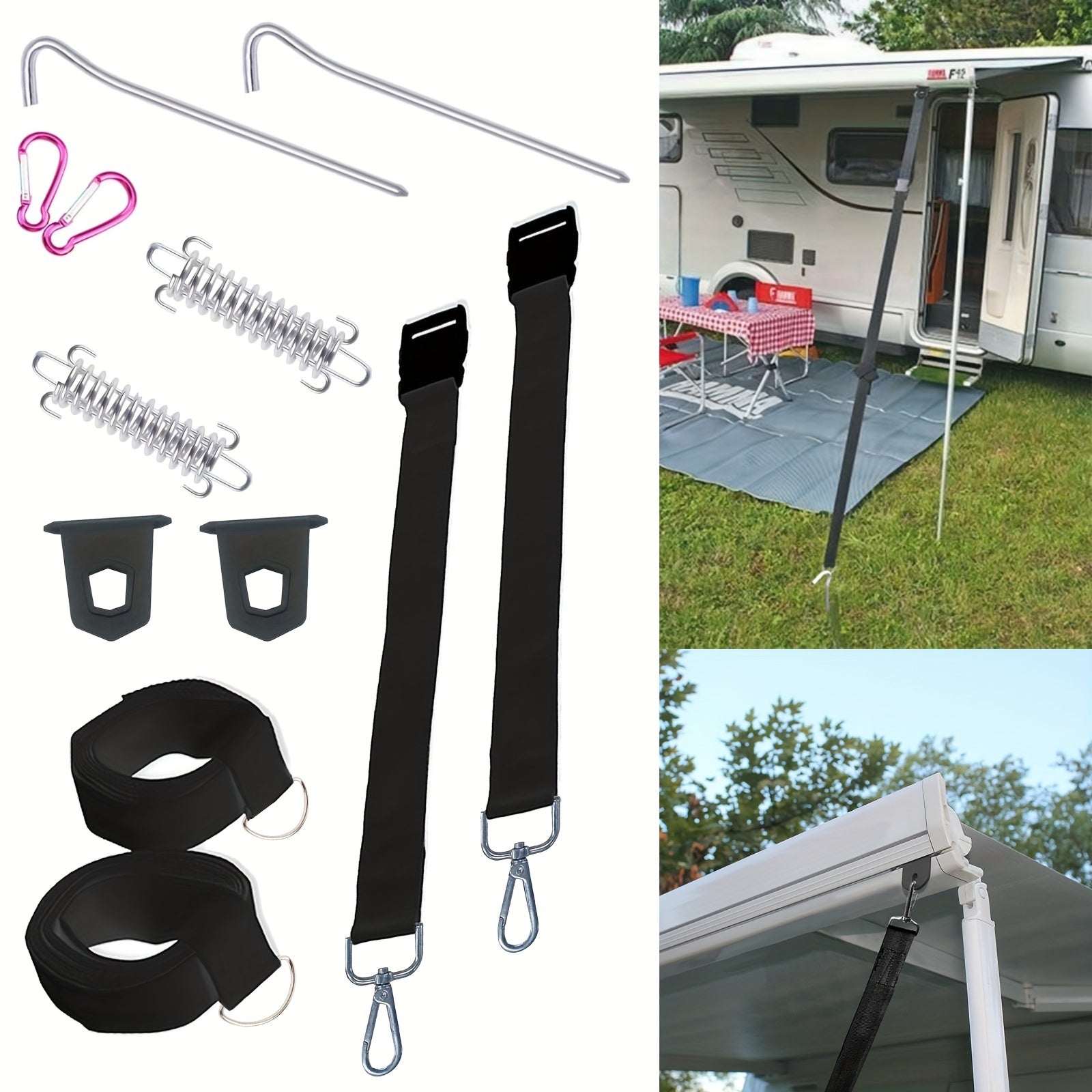 Black Tie Down Kit for RV Awnings Camping Outdoor Equipment