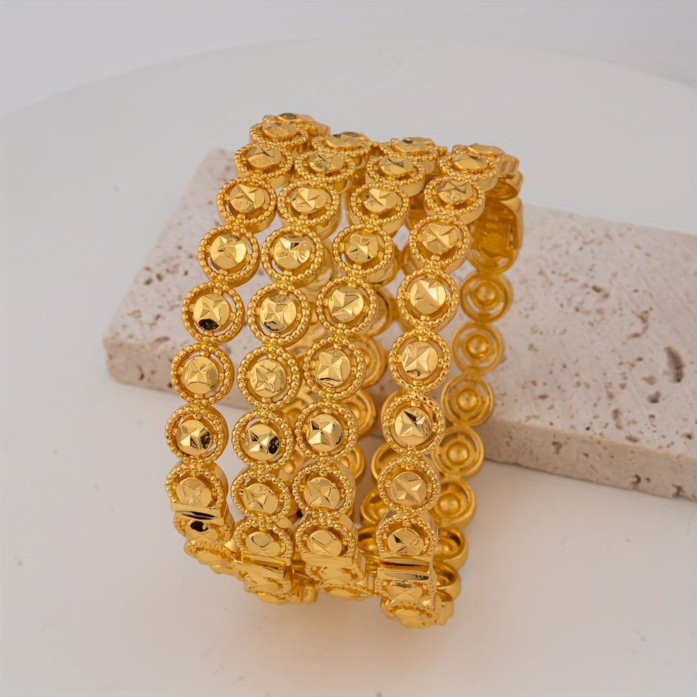 Set of 4 Gold-Plated Open Cuff Bracelets for Women Fashion Jewelry