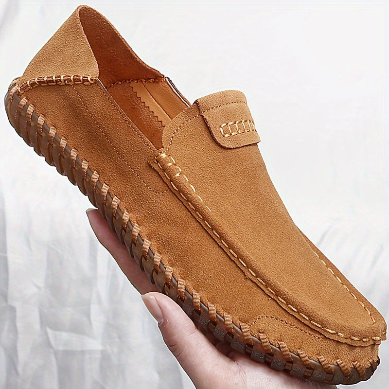 Men's Casual PU Slip-On Loafers with Solid Color Split Upper and Non-Slip Rubber Sole