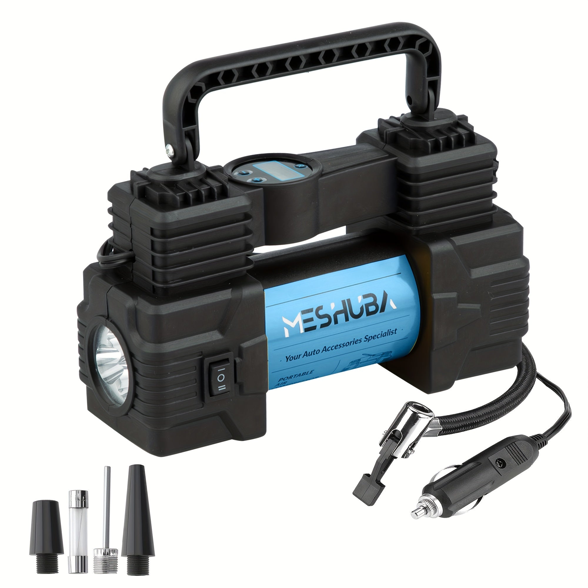 12V Portable Tire Inflator High-Pressure Air Compressor Digital Gauge for Cars Bikes Blue