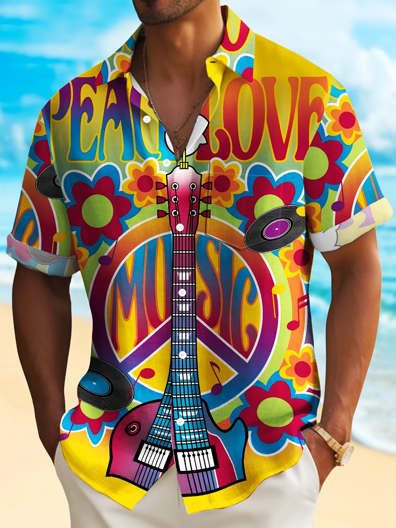 Men's Plus Size Retro Musical Pattern 3D Print Short Sleeve Shirt