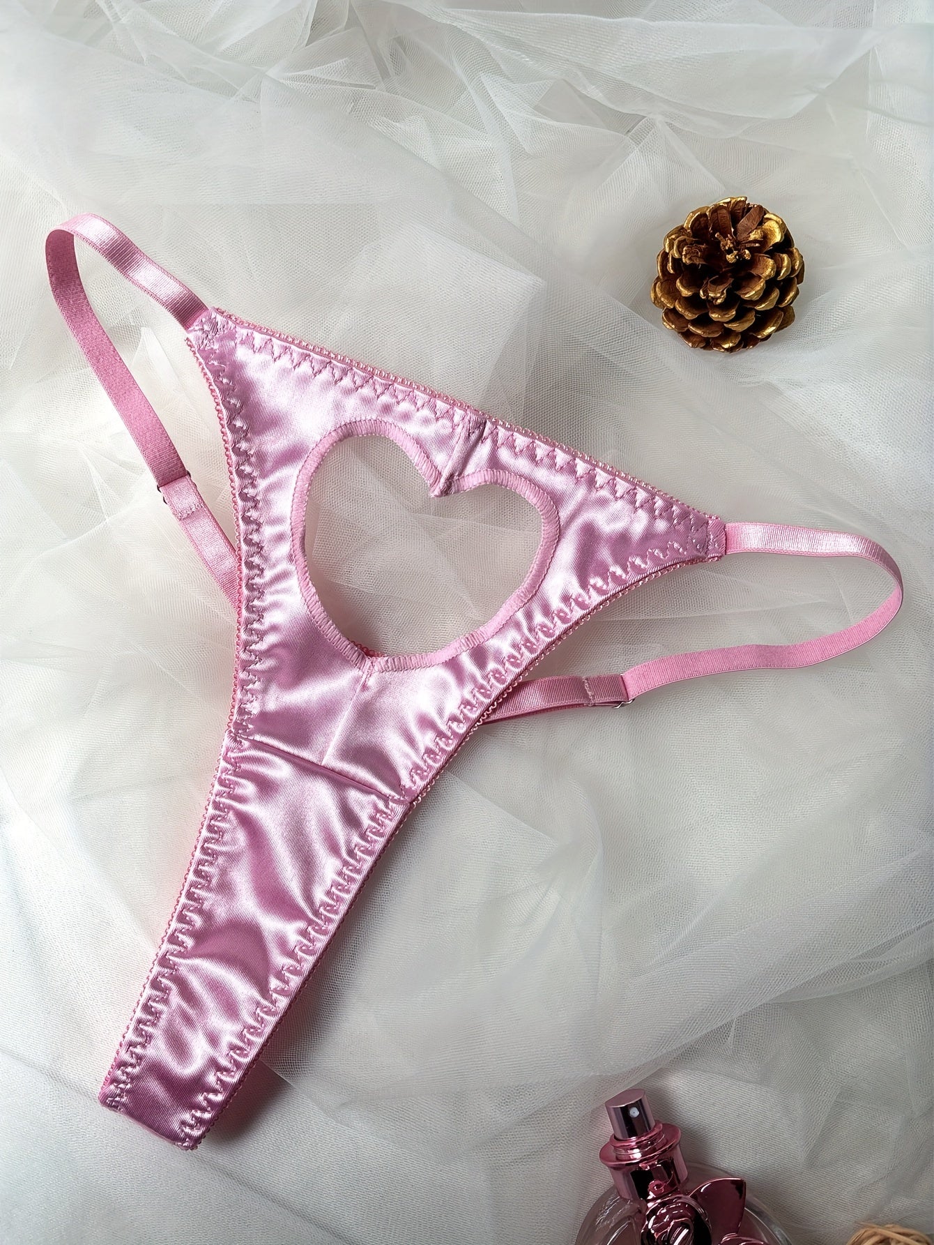 Women's Satin Low Waist Thongs with Heart Cut-Out Sexy Lingerie
