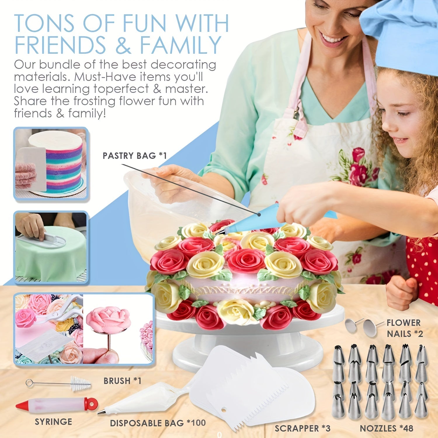 Cake Decorating Supplies Set with Icing Tips Spatulas and Cake Stand