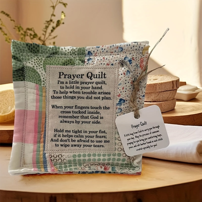 Mini Prayer Quilt with Cross Portable Scripture Blanket for Christmas Gift