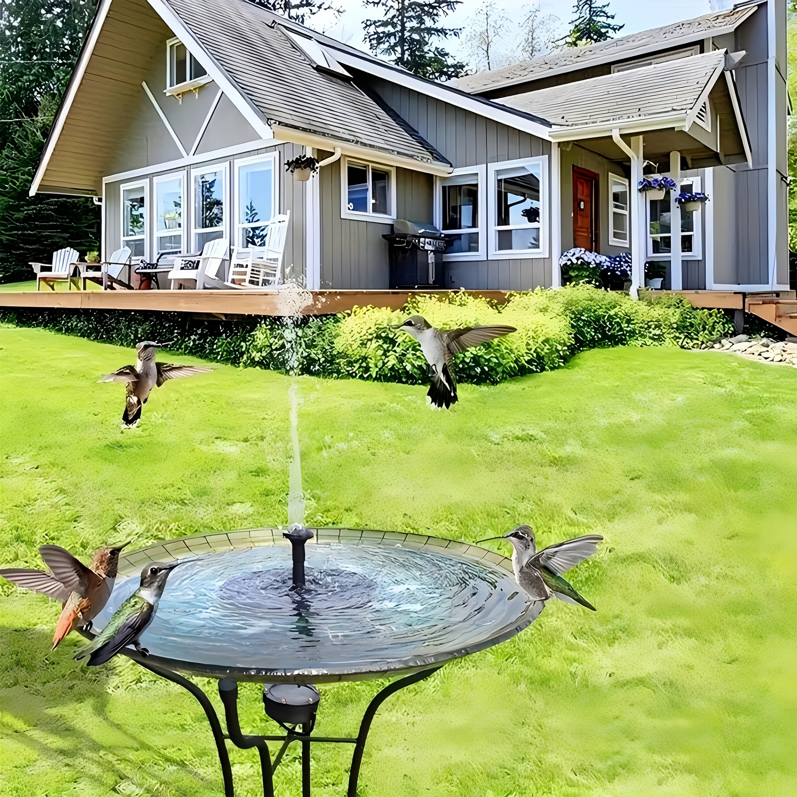 Quyosh energiyasi bilan ishlaydigan suv fontani bog'lar, hovuzlar, basseynlar va ochiq joylar uchun 6 ta nozzle bilan.