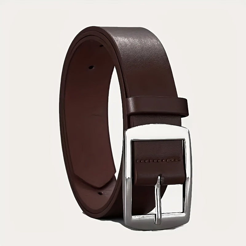 Men's Black PU Leather Belt with Smooth Alloy Buckle for Casual Daily Wear