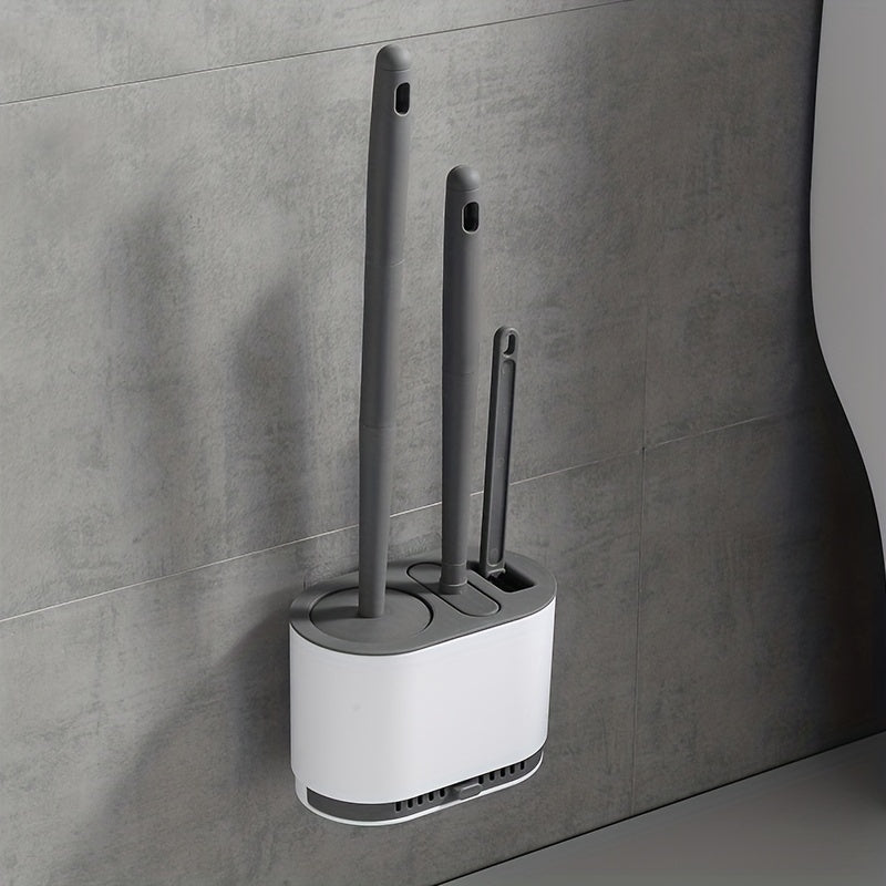 Juego de cepillo de inodoro de silicona con mango antideslizante y cerdas suaves