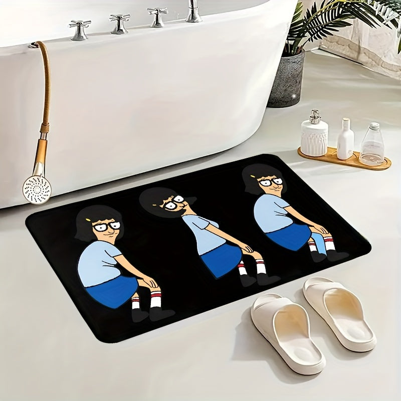 Multfilm Burger Yotoqxonasi gilami, so‘riladigan, yopishqoqsiz eshik mato, 16x24 dyuym