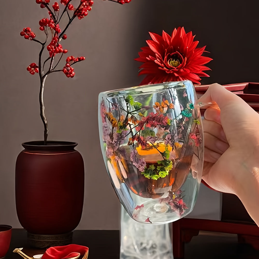 Taza de café de vidrio de doble pared con asa gruesa para bebidas calientes y frías 12oz