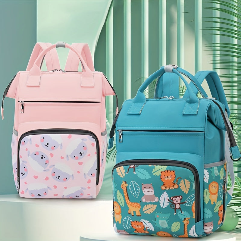 Cartoon Print Diaper Bag for Moms with Spacious Storage and Versatile Backpack