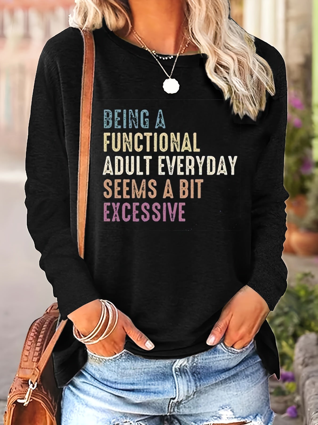 Plus Size Women Long Sleeve T-Shirts Polyester Knit Geometric Pack of 3