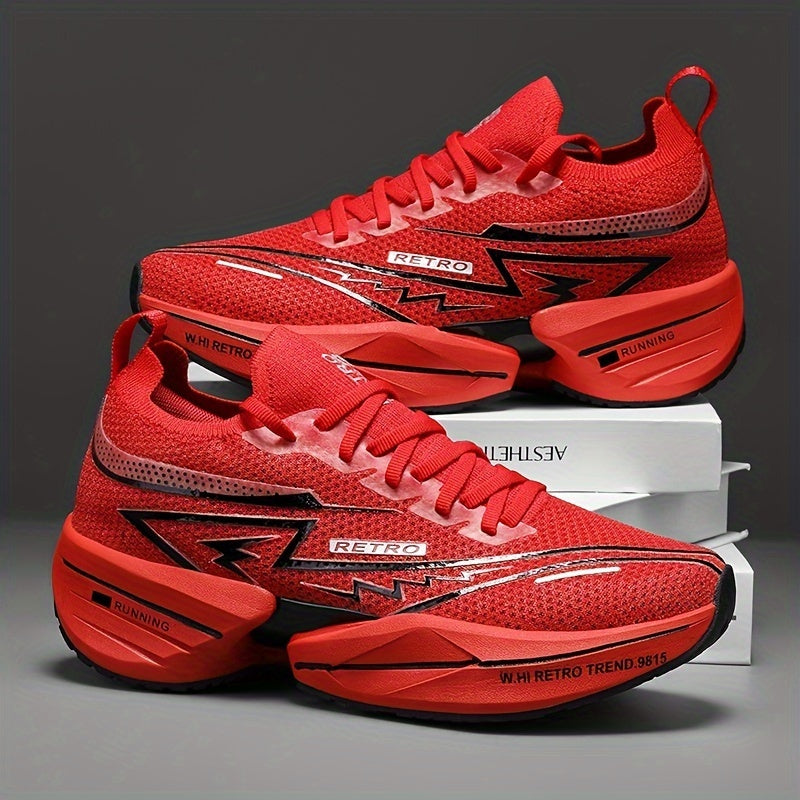 Men's All-Season Breathable Fabric Sneakers with Geometric Letter Print for Casual Running and Skateboarding