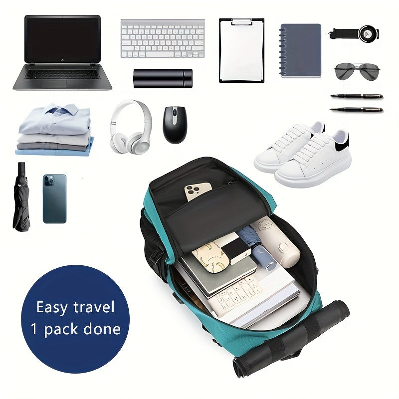 Black Waterproof Hiking Backpack with Shoe Compartment and Adjustable Straps