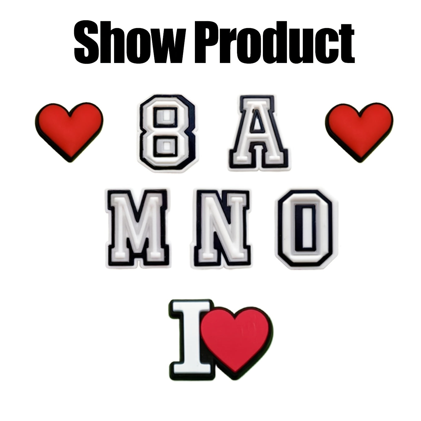 40PCS Unisex PVC Shoe Charms Black and White Alphabet Letter Number Decorations