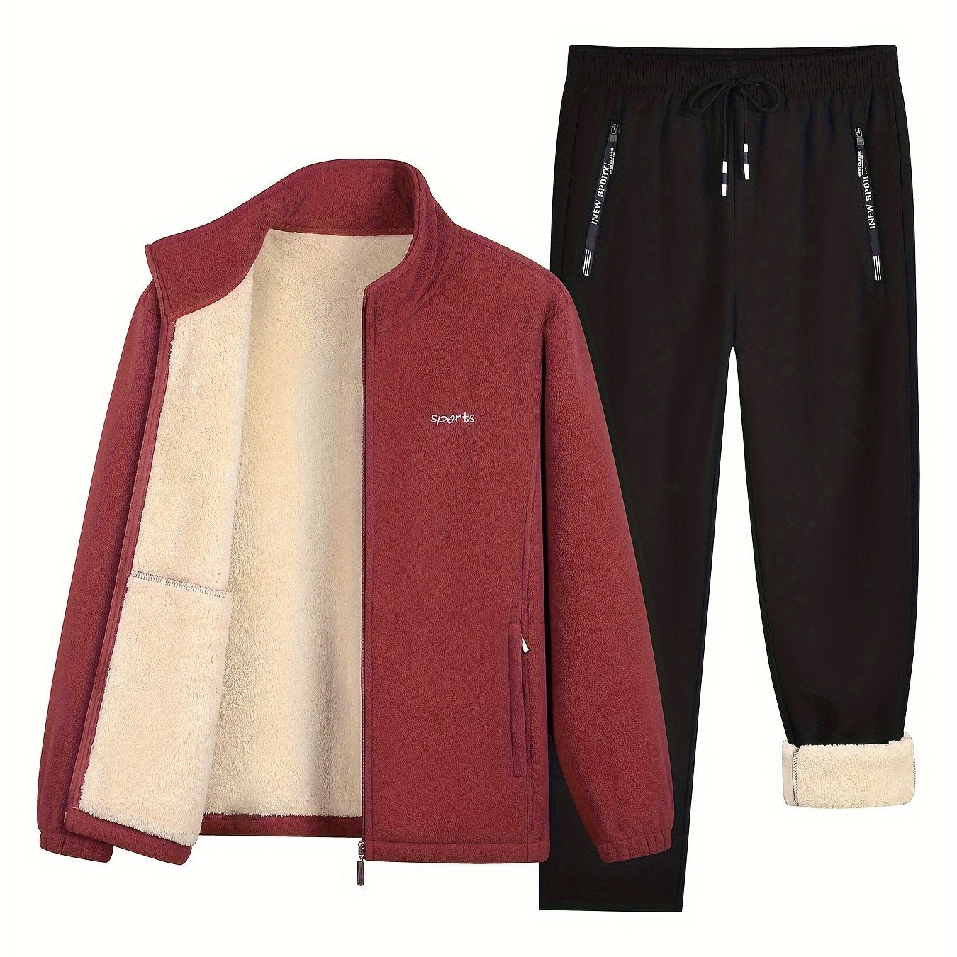 Men's Winter Fleece Set Long Sleeve Letters Pattern Casual Sports Warm Clothing