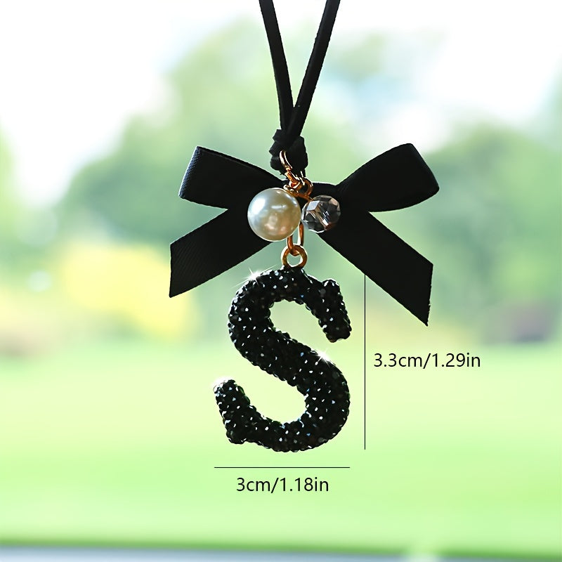 Decorative Crystal Alphabet Hanging Ornament with Bowknot and Faux Pearl