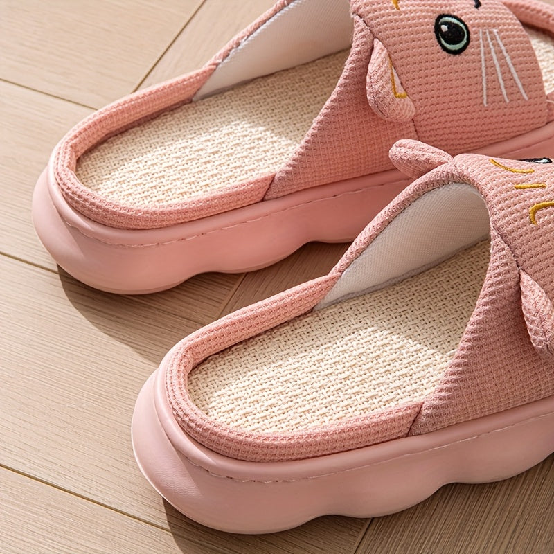 Women's Open-Toe Slippers Comfortable Cartoon Kittens Non-Slip Indoor Shoes