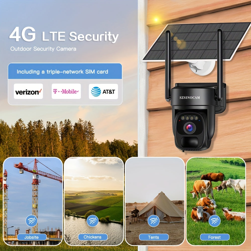 EU mobil xavfsizlik kamerasi quyosh energiyasi bilan, SIM karta (Verizon, AT&T, T-Mobile), HD PTZ, tungi ko'rish, harakatni aniqlash, 2 tomonlama aloqa va SD/Cloud saqlash bilan simsiz tashqi kamera