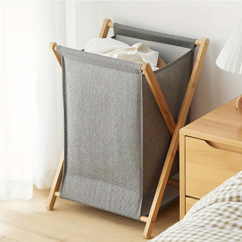 cesta de ropa con marco de madera y material impermeable plegable, organizador de gran capacidad para dormitorio, baño y residencia