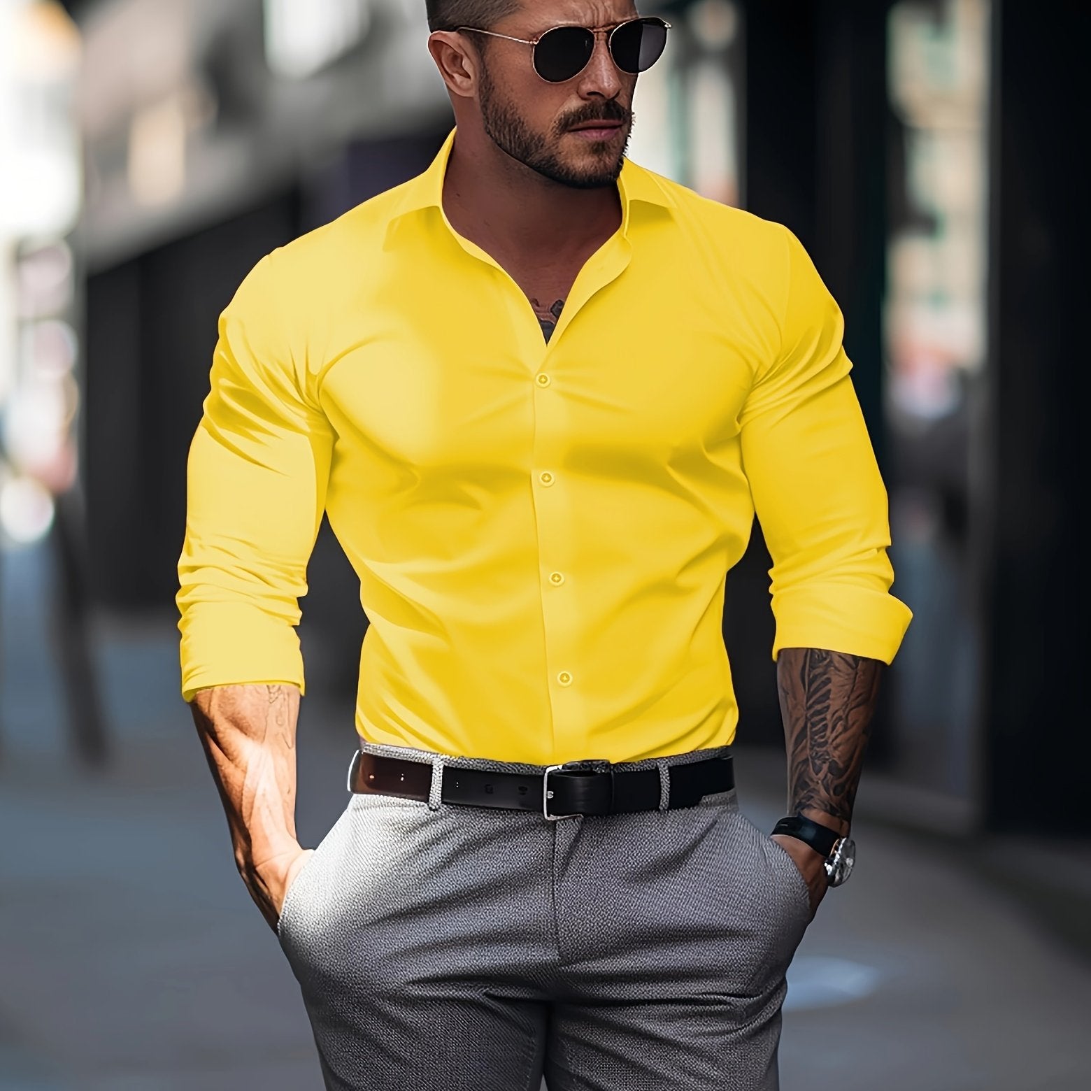 Erkaklar uchun paxta aralash uzun qo'lqopli yengli ko'ylak, biznes/rasmiy tadbirlar uchun, tor kesim.