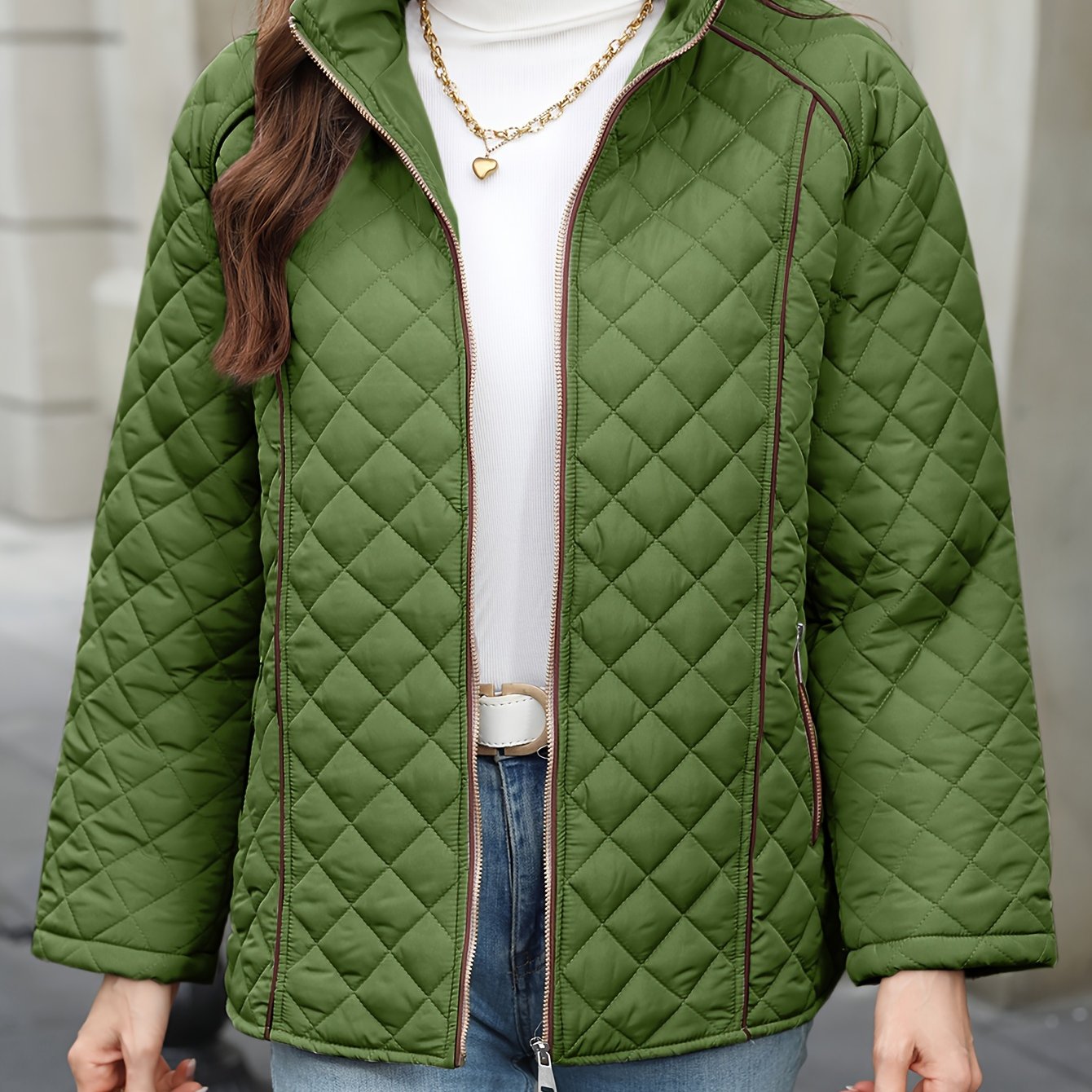 Women's Plus Size Quilted Outerwear with Stand Collar Zipper Long Sleeve Fall Winter