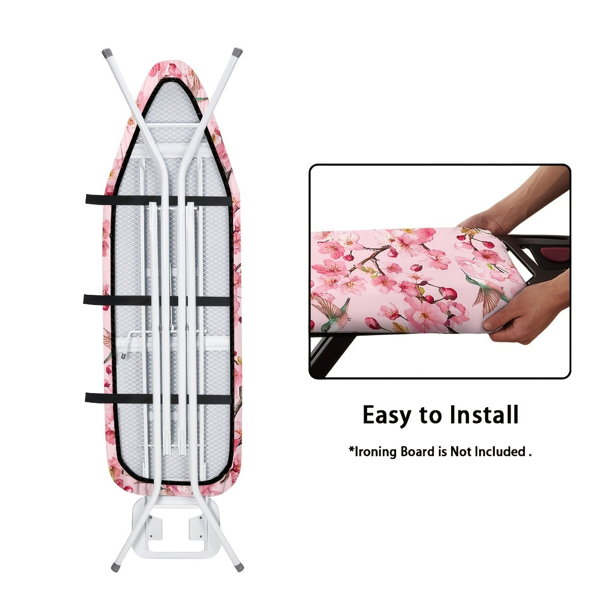 Funda para tabla de planchar con patrón de flores y colibrí, 38x137cm, acolchado grueso, borde elástico