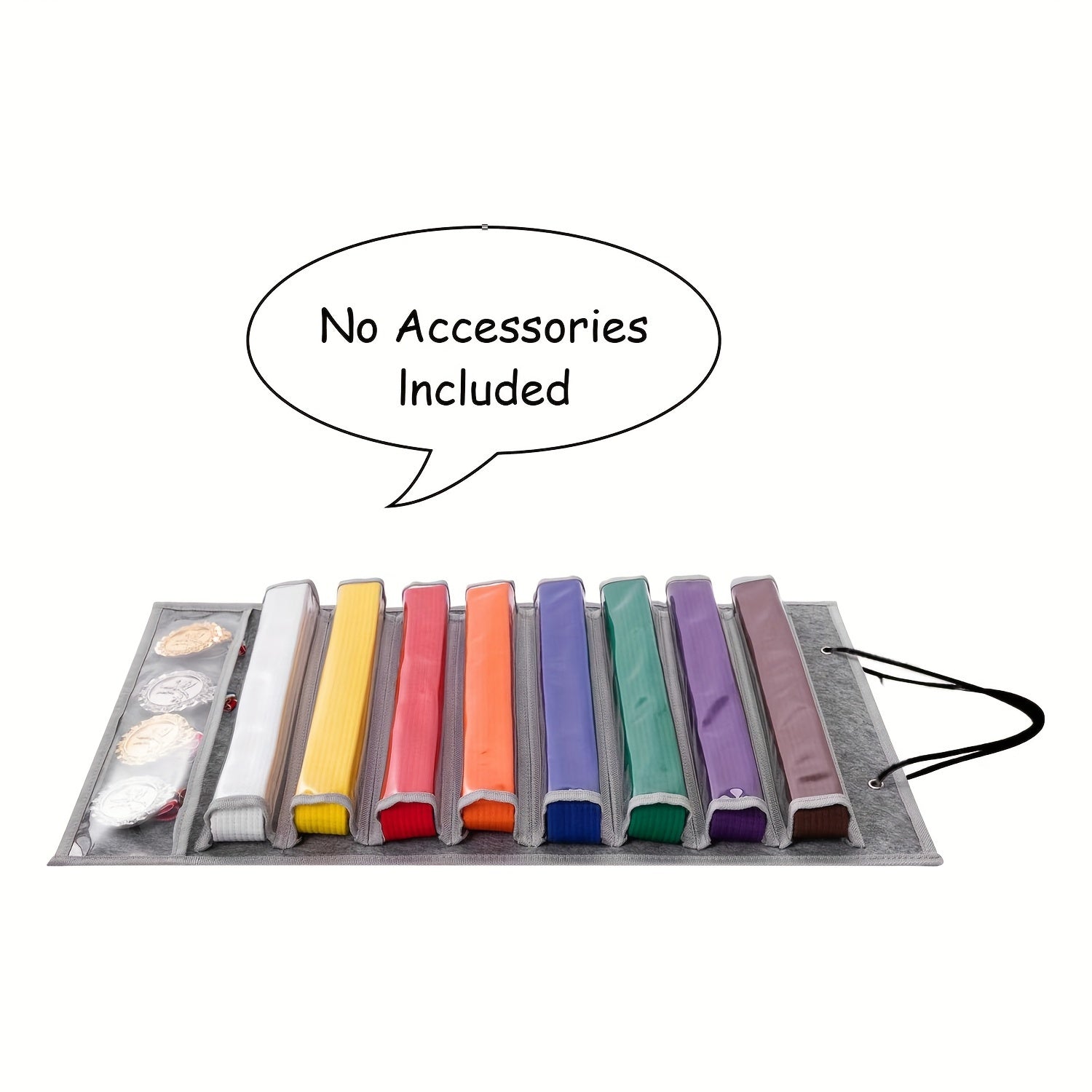 Martial Arts Belt and Medal Organizer Wall Rack with 9 Clear Pockets