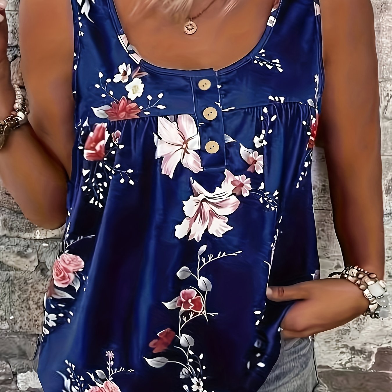 Plus Size Floral Print Tank Top Sleeveless Summer Casual Women