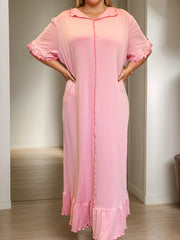 Vestido de dormir casual para mujer de talla grande con mangas cortas y dobladillo con volantes de poliéster