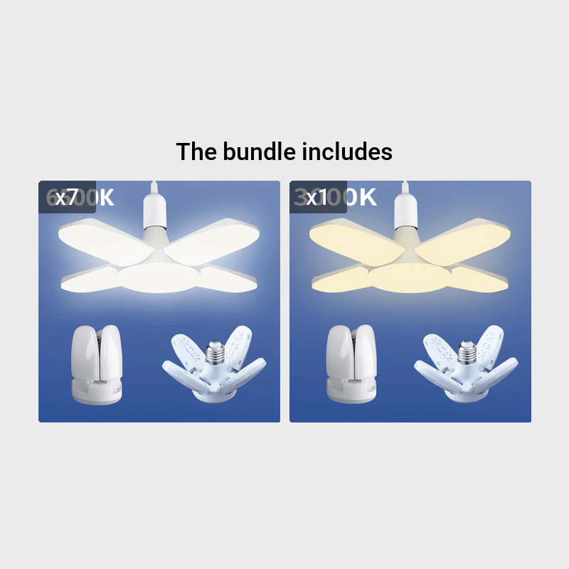 Small LED Folding Lamp with Four-Leaf Design 28W Bright Indoor Garage Lighting Adjustable Color Temperature