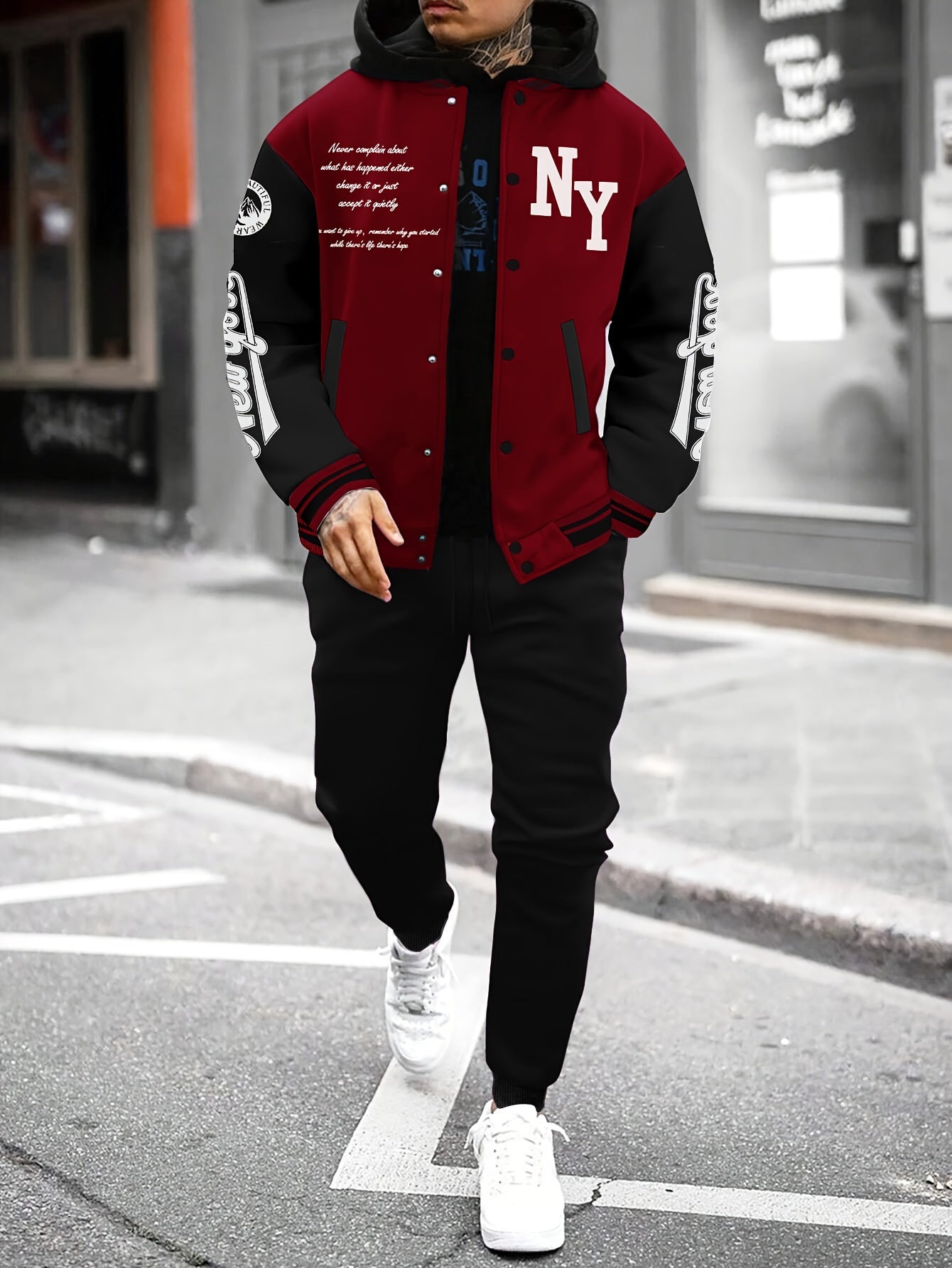 Men's Casual Baseball Pants and Street Style Suit with Alphabet Pattern