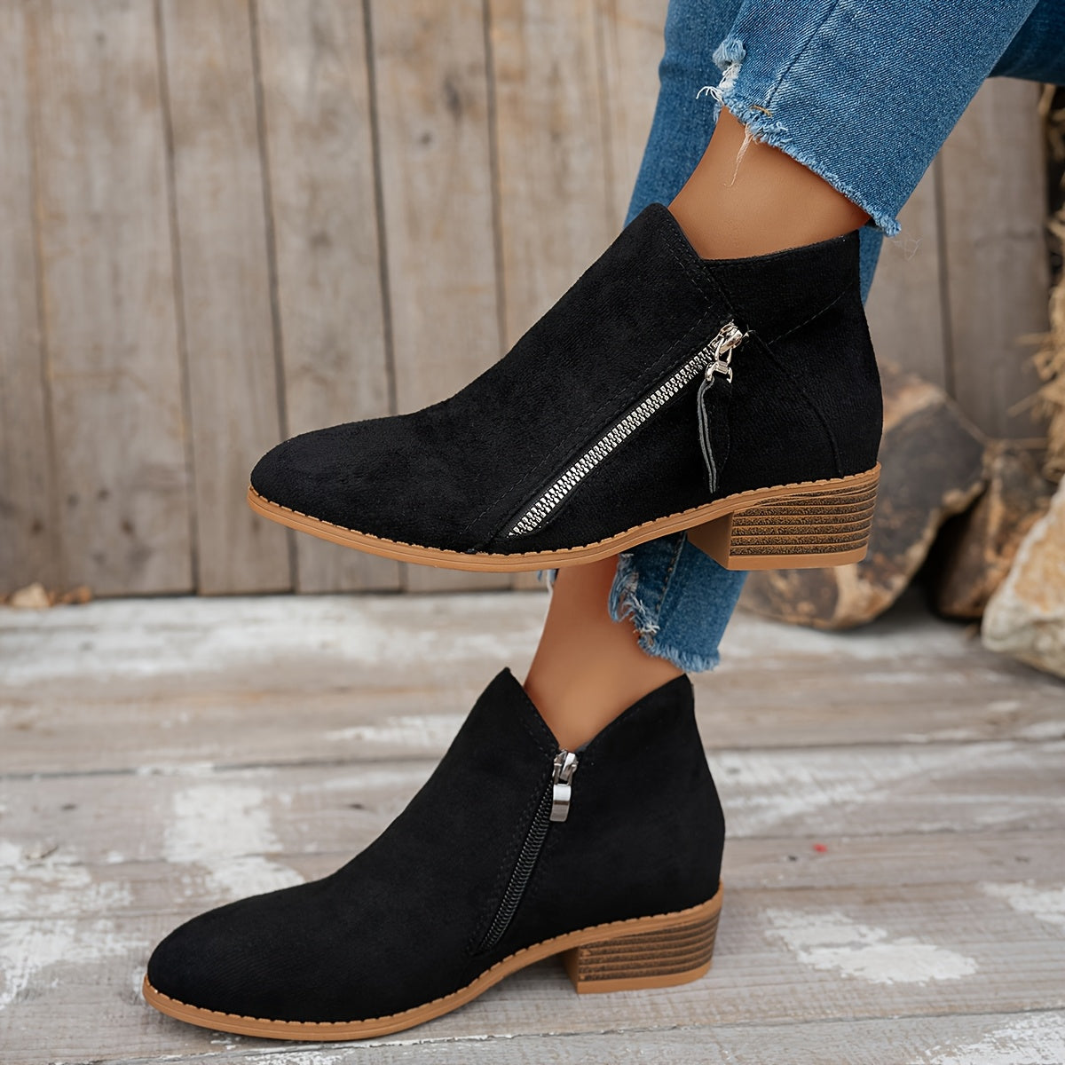 Women's Chunky Heel Chelsea Boots with Zipper Ankle Booties All-Season