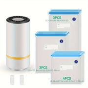 HOTU Portativ USB Qayta To'ldiriladigan Lithium Batareya Vacuum Sealerset, 3 o'lchamdagi 10 ta Qayta Ishlatiladigan Vacuum Seal Paketlari bilan, Sous Vide, Oziq-ovqatni saqlash va saqlash uchun.