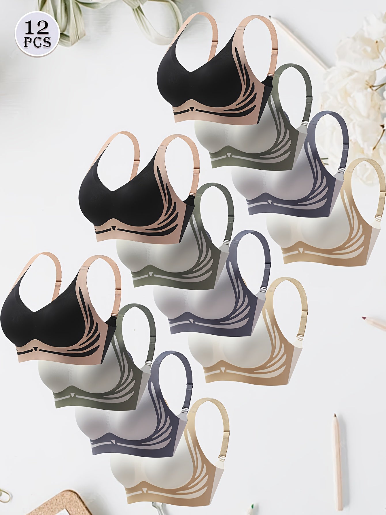 Ayollar uchun Push Up Bra, belgilash qilmaydigan, yumshoq, nafas oladigan, engil, ko'p rangli sport topi