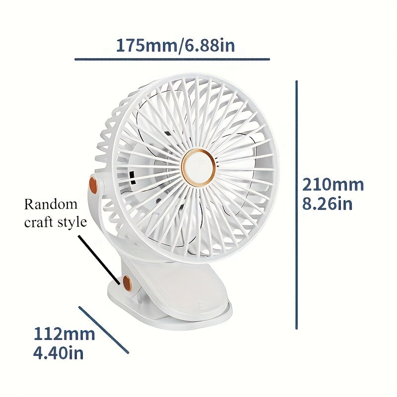 Portable USB Rechargeable Fan with 720° Rotation and Night Light for Home Office Travel