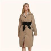 Cinturón de cuero PU negro con lazo ajustable para abrigos y vestidos