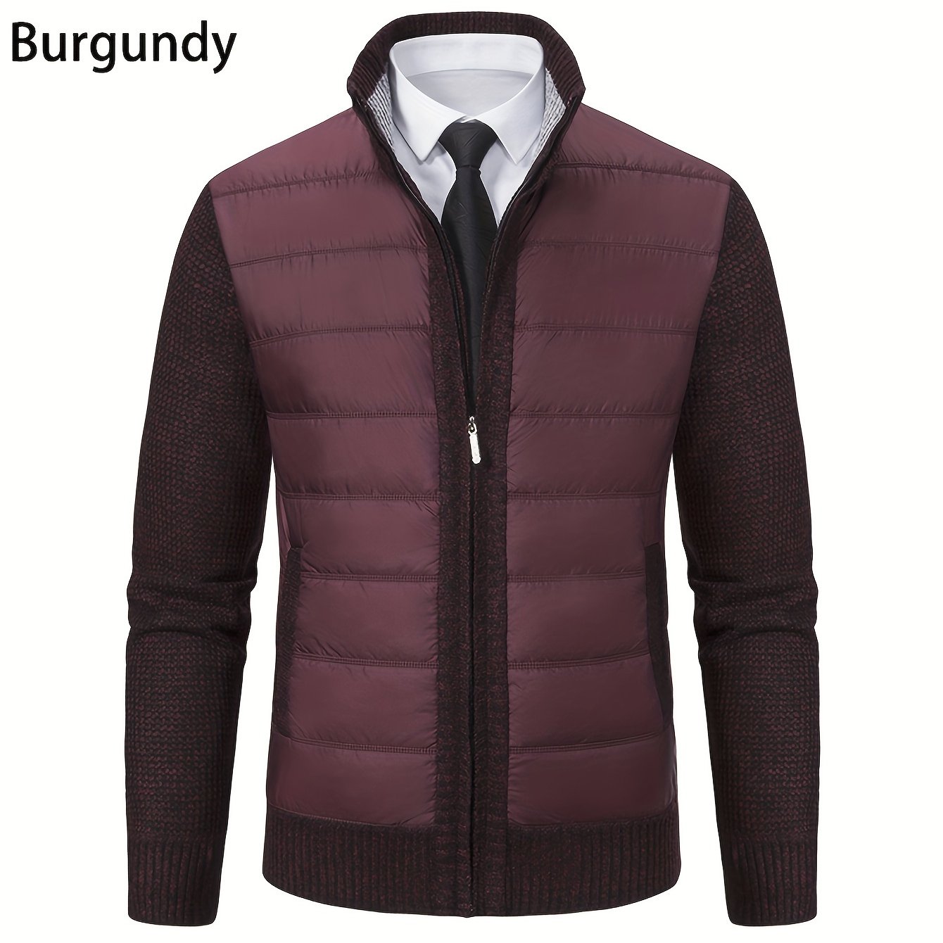 Men's Light Gray Polyester Casual Knit Jacket with Mandarin Collar for Hiking and Outdoor Activities