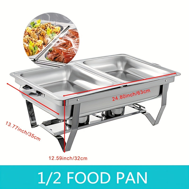 8QT Stainless Steel Chafing Dishes Set with Full and Half Pans for Catering and Events