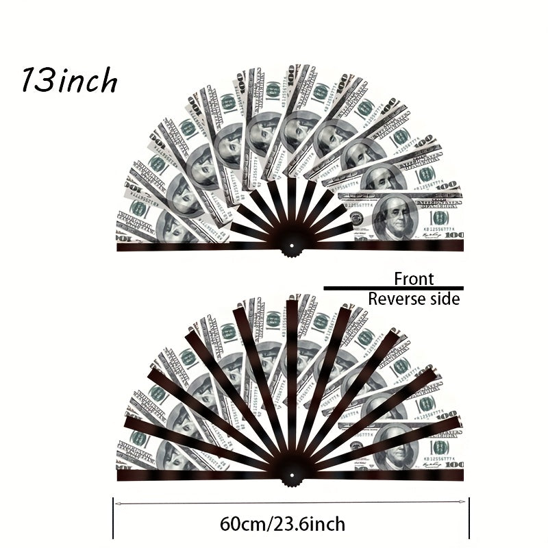 Ручной вентилятор диаметром 13 дюймов с дизайном из банкноты в $100, черной лентой-ручкой для вечеринок, свадеб и мероприятий