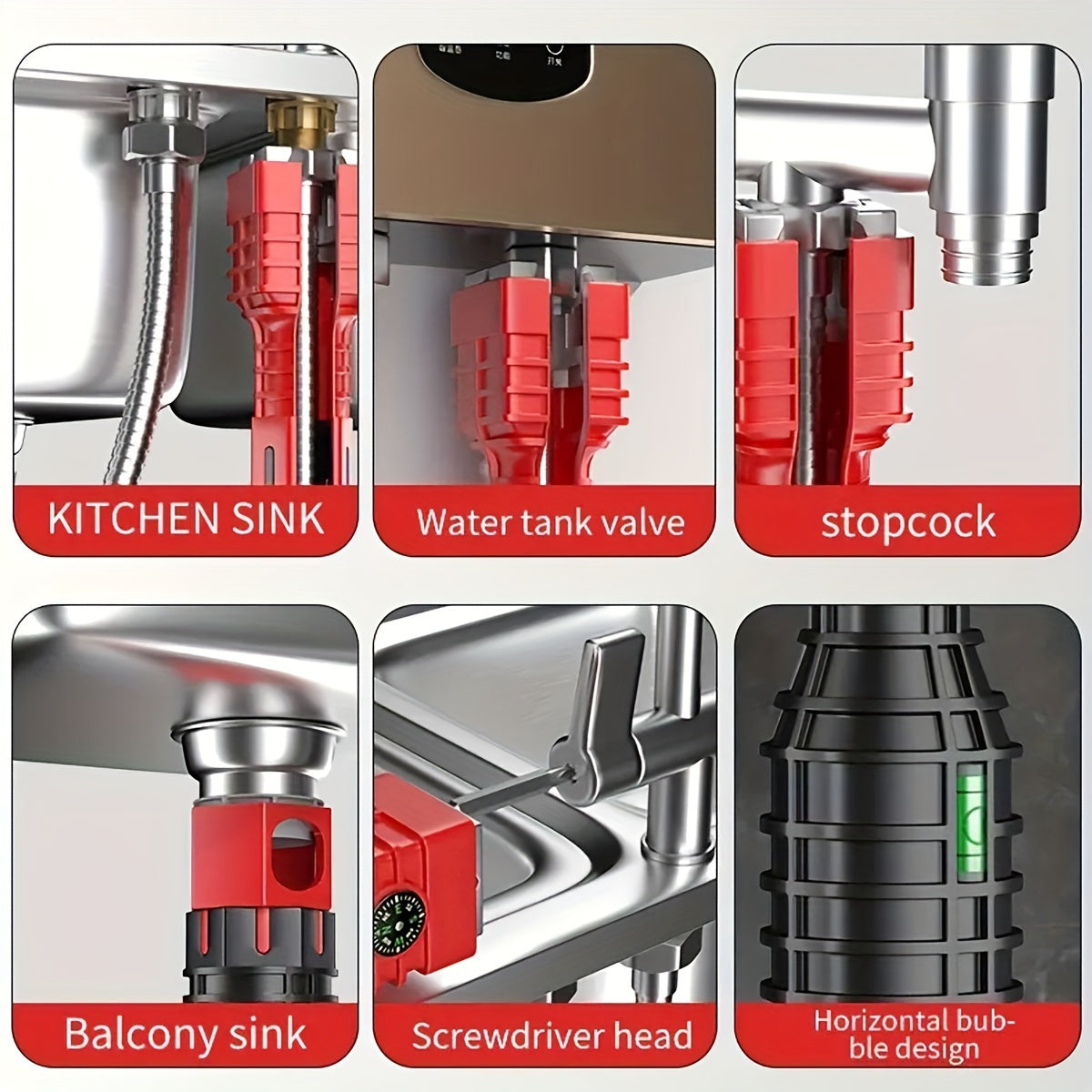 24-In-1 Faucet Repair Tool Set Carbon Steel Red Black Kitchen Bathroom