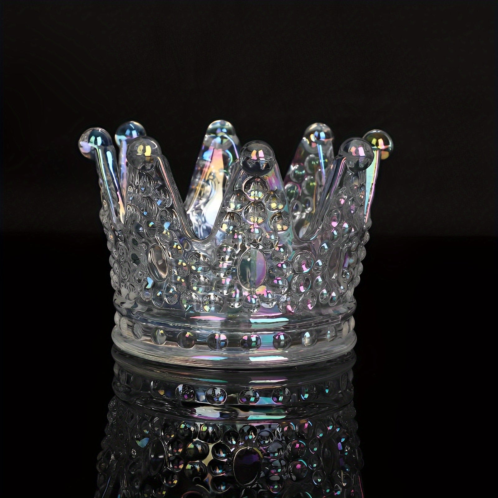 Unisex Crystal Glass Ashtray Octagonal Crown-Shaped Gold Accents