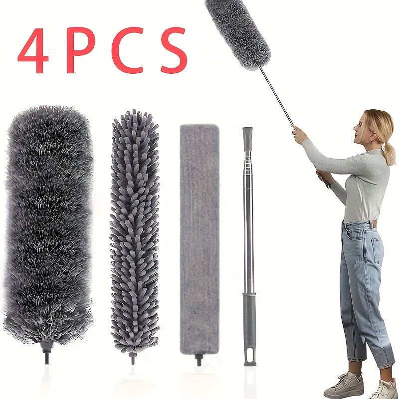 Ultra Fine Fiber Dust Collector Kit 4Pcs Extendable Rod Gray for Ceiling Fans Furniture