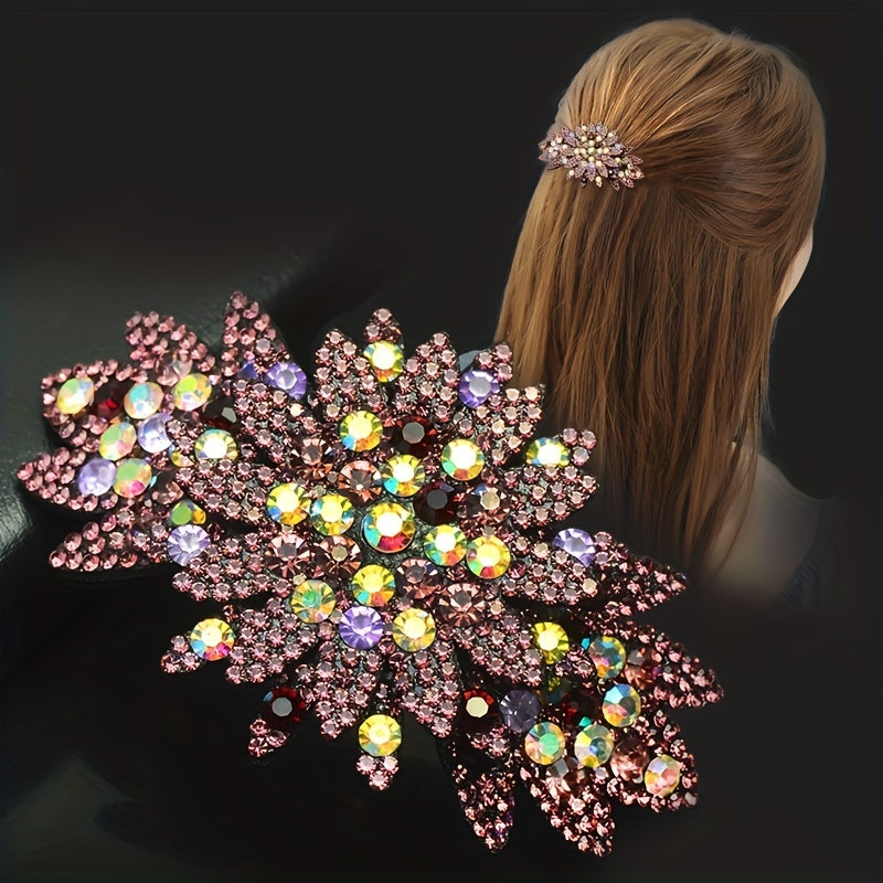 Vintage Rhinestone Hair Clip Large Oblong Elegant Spring Clip for Head Decoration