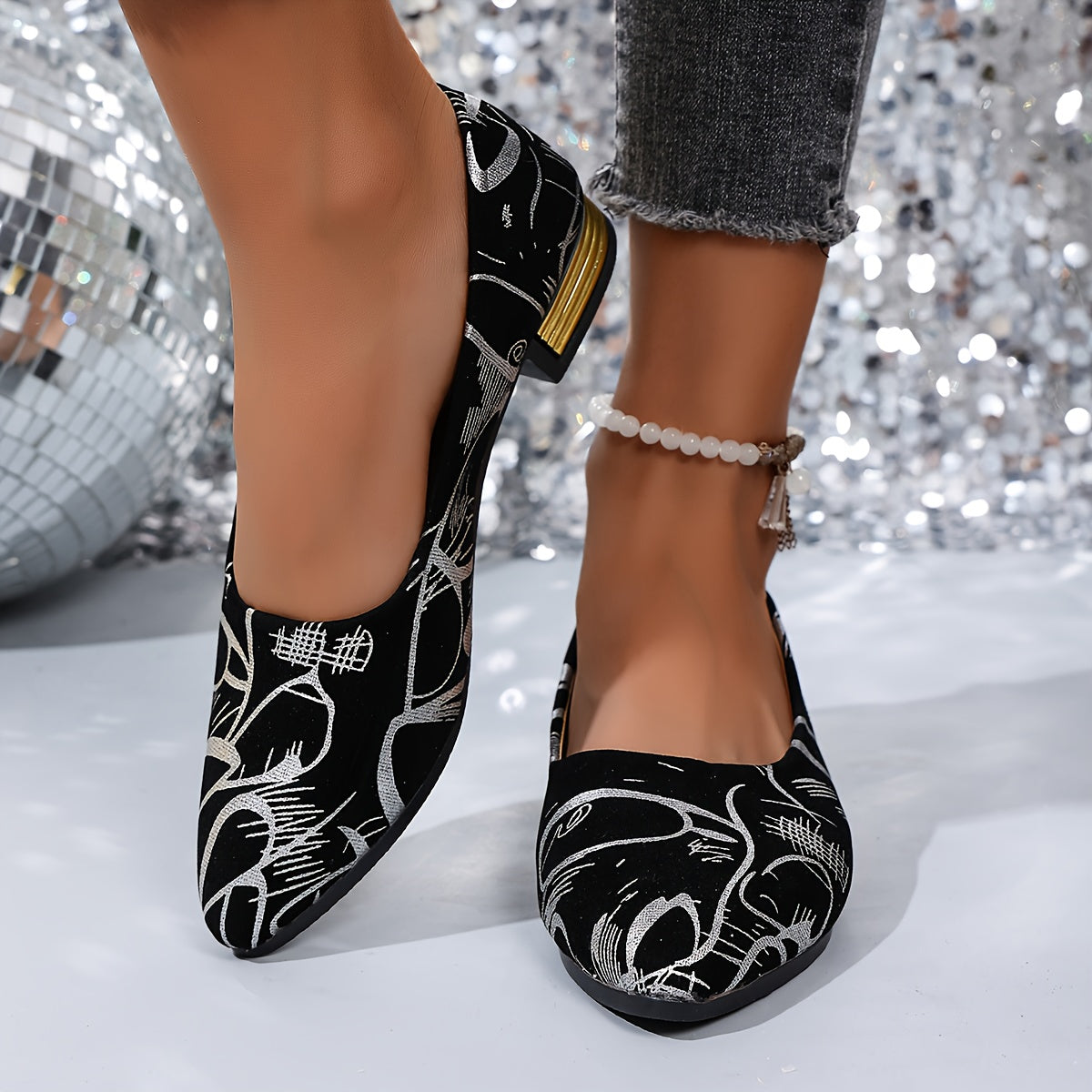 Women's Shoes Low Heel Printed Casual Fashionable Ladies' Basic Footwear