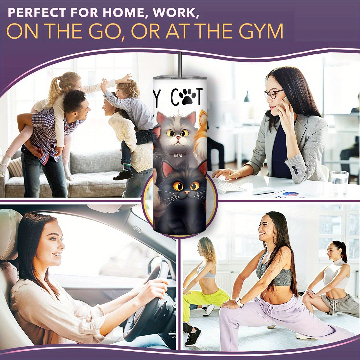 20oz zanglamaydigan po'latdan yasalgan sayohat mug, oqib o'tkazmaydigan, ikki qavatli izolyatsiyali mushuk tumbler