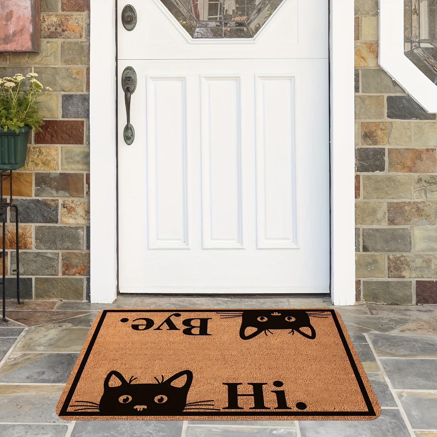 Qora mushuk doormat toʻgʻri burchakli polyester gilam ichki va tashqi foydalanish uchun dogʻga chidamli kirish mato